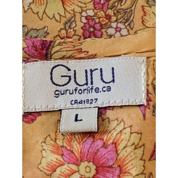 Guru Silk Dress Women L Peach Mixed Print Boho Asymmetrical Hem Festival Y2K - Picture 6 of 8